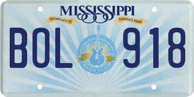 MS license plate BOL918