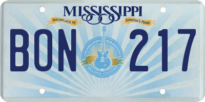 MS license plate BON217