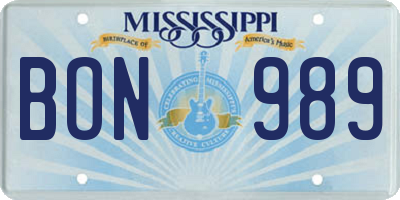 MS license plate BON989