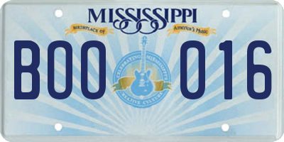 MS license plate BOO016
