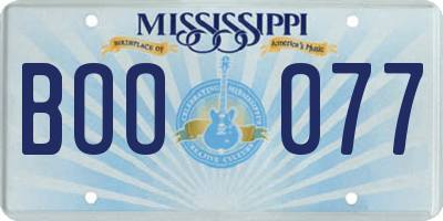 MS license plate BOO077