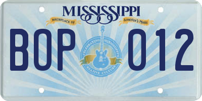 MS license plate BOP012