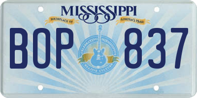MS license plate BOP837