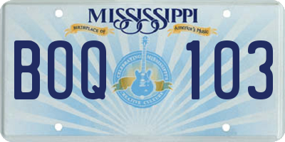 MS license plate BOQ103