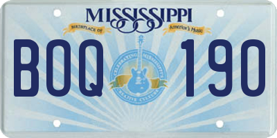 MS license plate BOQ190