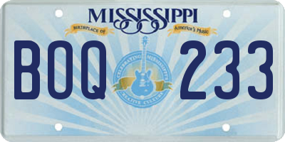 MS license plate BOQ233