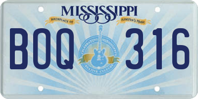 MS license plate BOQ316