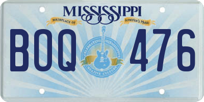 MS license plate BOQ476