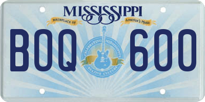 MS license plate BOQ600