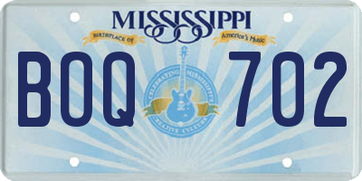 MS license plate BOQ702