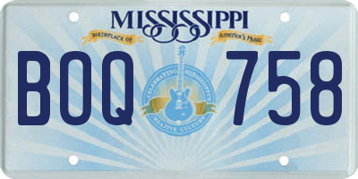 MS license plate BOQ758