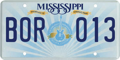 MS license plate BOR013
