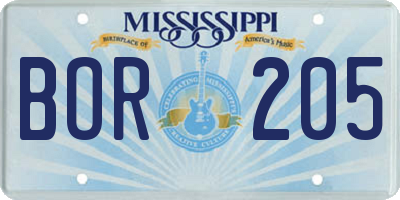 MS license plate BOR205