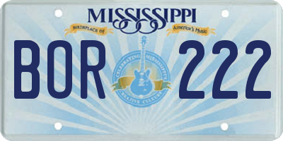 MS license plate BOR222