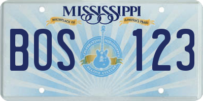 MS license plate BOS123