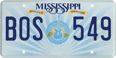 MS license plate BOS549