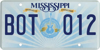 MS license plate BOT012