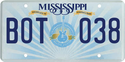 MS license plate BOT038