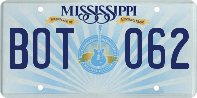 MS license plate BOT062