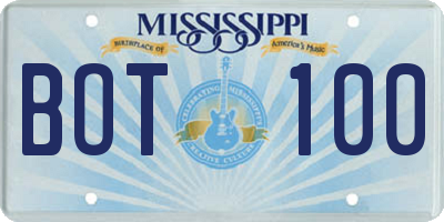 MS license plate BOT100