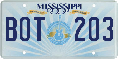 MS license plate BOT203