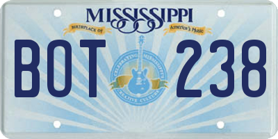 MS license plate BOT238