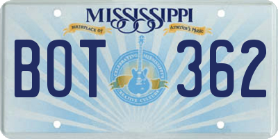 MS license plate BOT362
