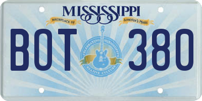 MS license plate BOT380