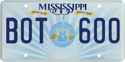 MS license plate BOT600