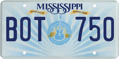 MS license plate BOT750
