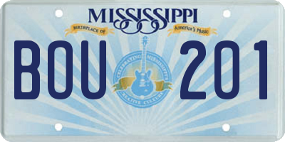 MS license plate BOU201