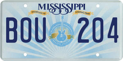 MS license plate BOU204