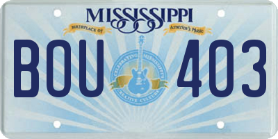 MS license plate BOU403