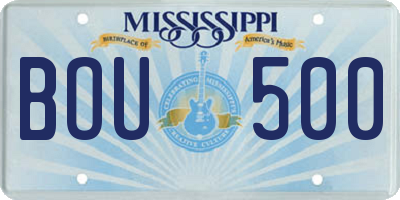 MS license plate BOU500