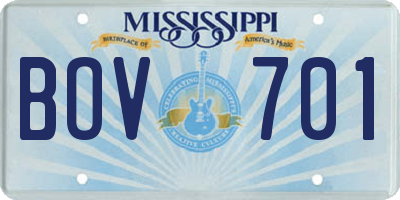 MS license plate BOV701