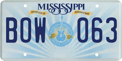 MS license plate BOW063