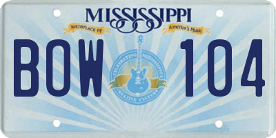 MS license plate BOW104