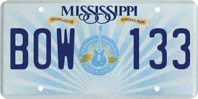 MS license plate BOW133