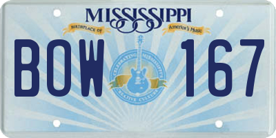 MS license plate BOW167