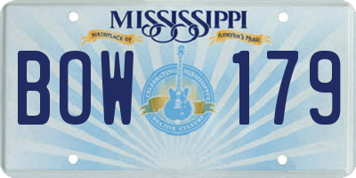 MS license plate BOW179
