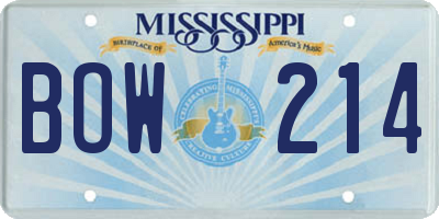 MS license plate BOW214