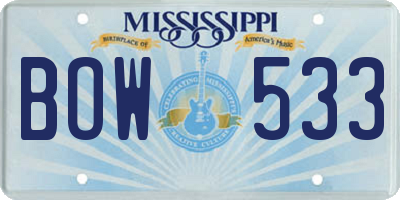 MS license plate BOW533