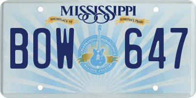 MS license plate BOW647