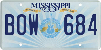MS license plate BOW684