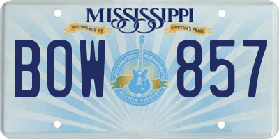 MS license plate BOW857