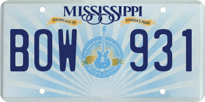 MS license plate BOW931