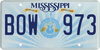 MS license plate BOW973