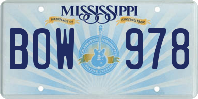 MS license plate BOW978