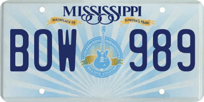 MS license plate BOW989