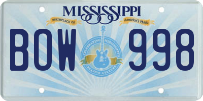 MS license plate BOW998